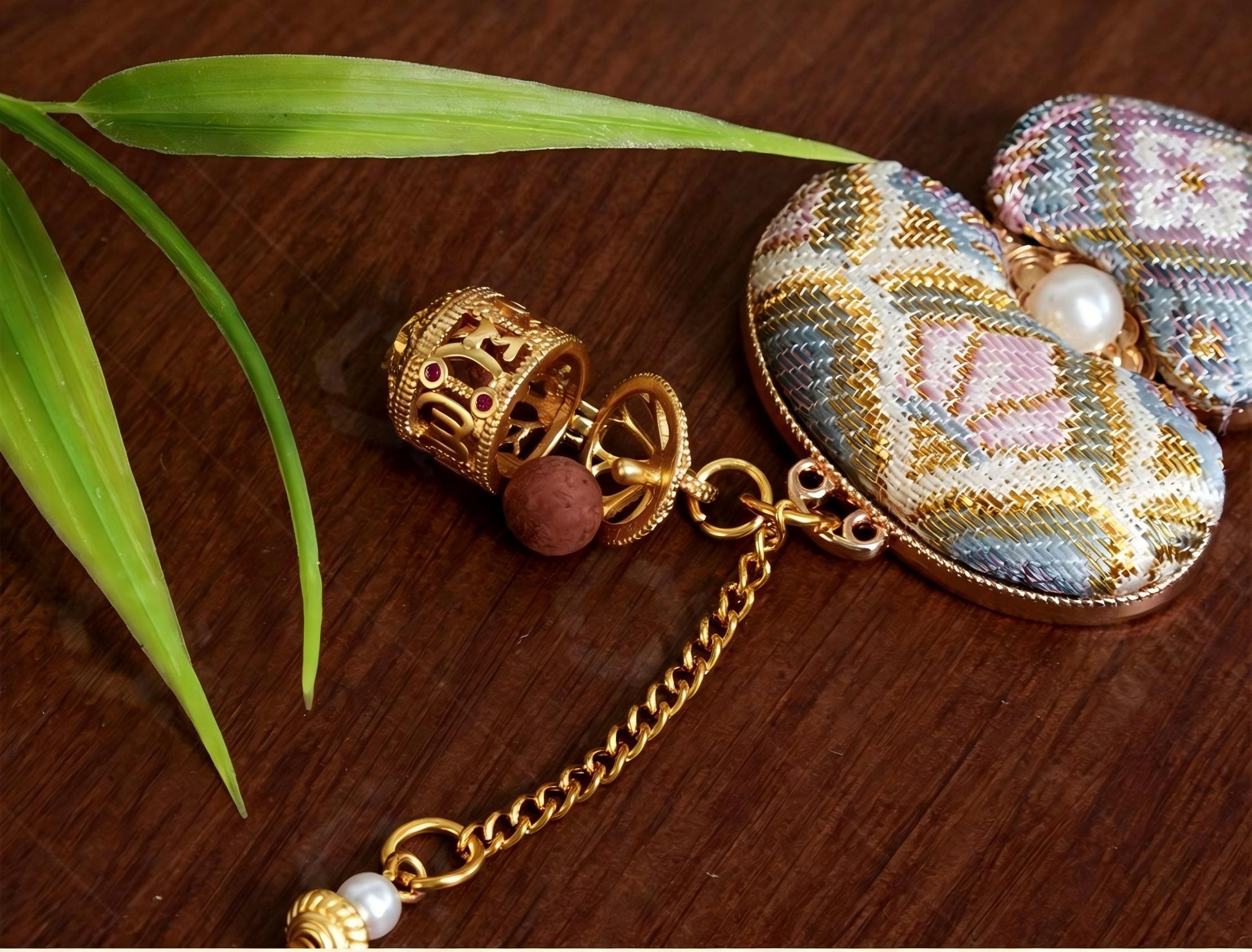 Hand‑crafted Chinese Song Brocade Sachet Pendant with open-work Pomander Ball
