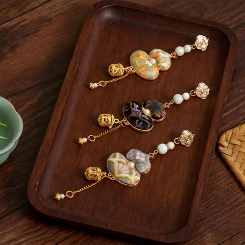 Hand‑crafted Chinese Song Brocade Sachet Pendant with open-work Pomander Ball