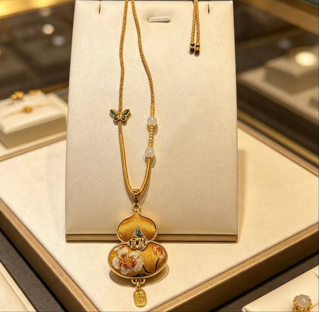 Song Brocade Hulu Necklace with Jade Beads · Blessings & Elegance