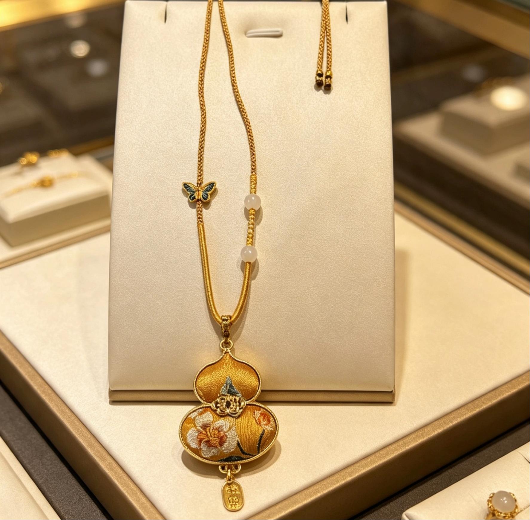 Song Brocade Hulu Necklace with Jade Beads · Blessings & Elegance