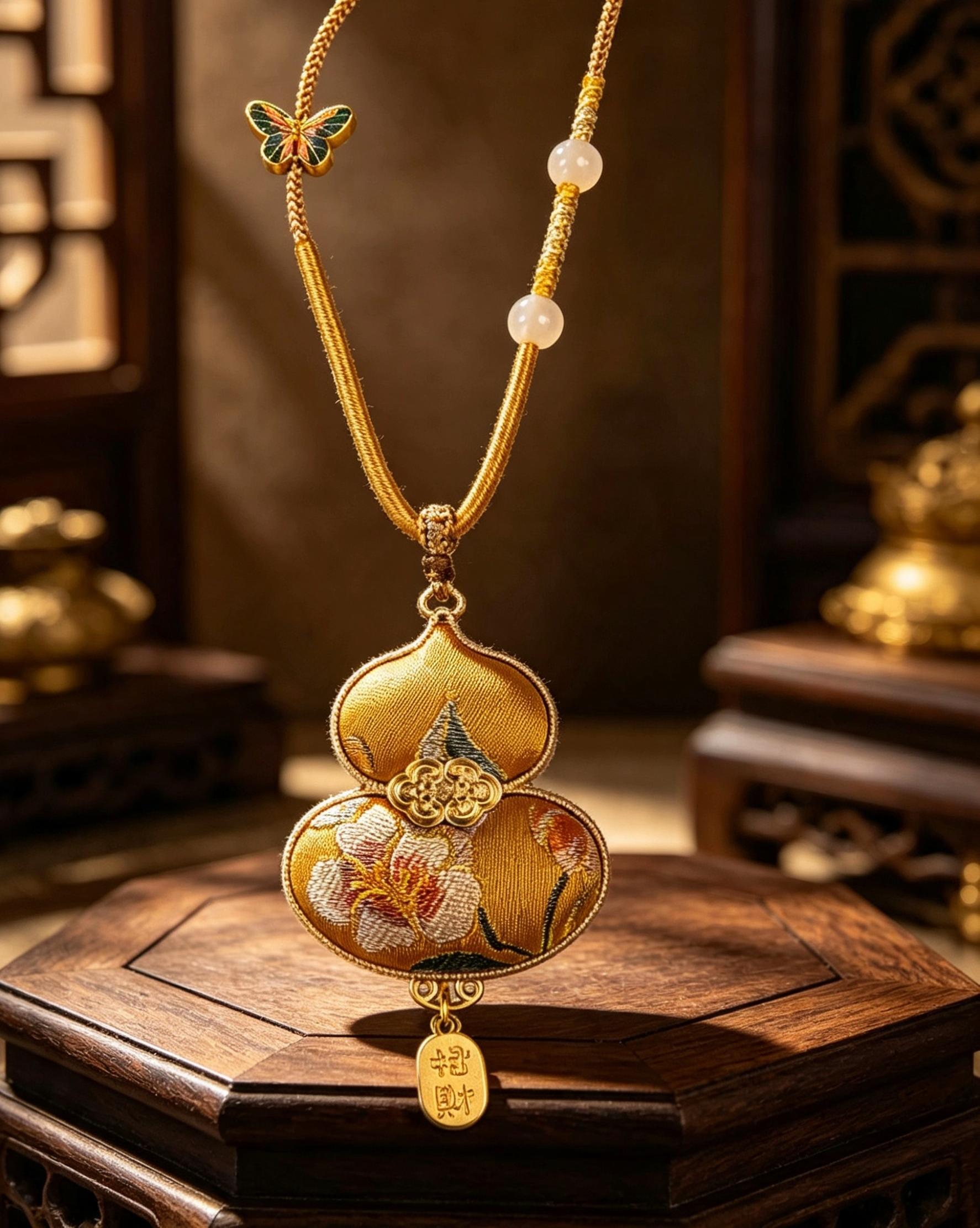 Song Brocade Hulu Necklace with Jade Beads · Blessings & Elegance
