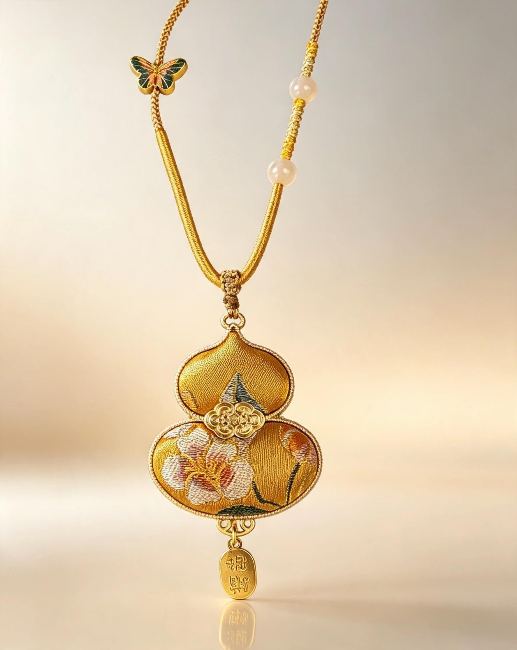 Song Brocade Hulu Necklace with Jade Beads · Blessings & Elegance