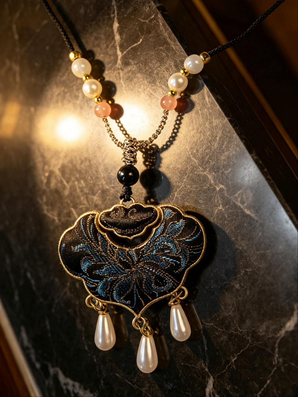 Intangible Heritage Song Brocade Ruyi Lock Pearl Necklace