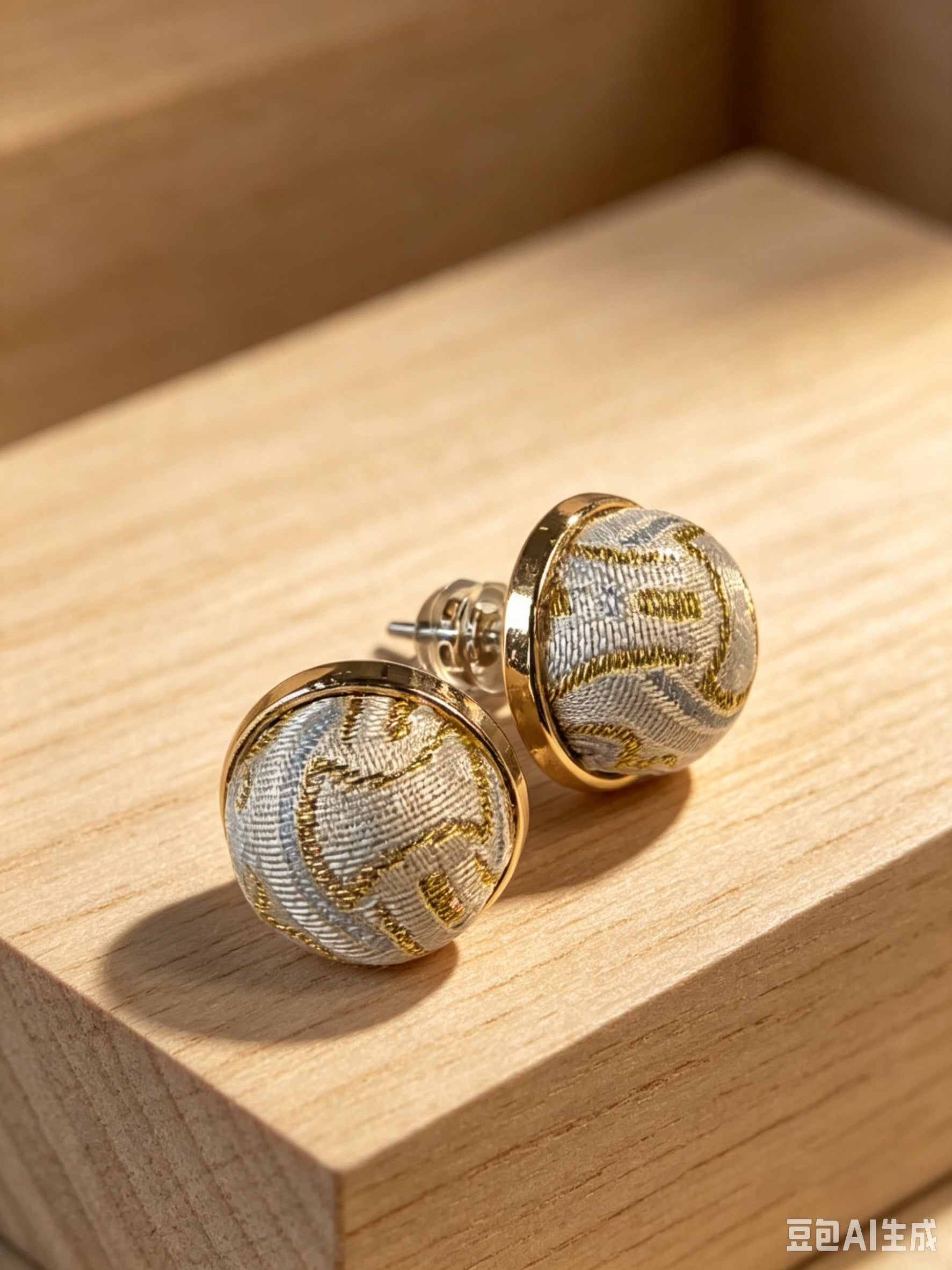 Intangible Cultural Heritage Song Brocade Round Button Earrings, Handwoven Mulberry Silk Oriental Jewelry