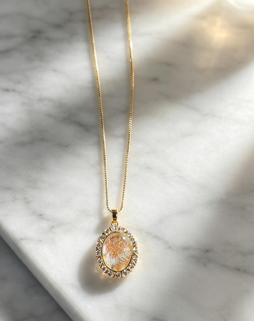 Oval Sparkling Stone Frame Song Brocade Pendant Necklace