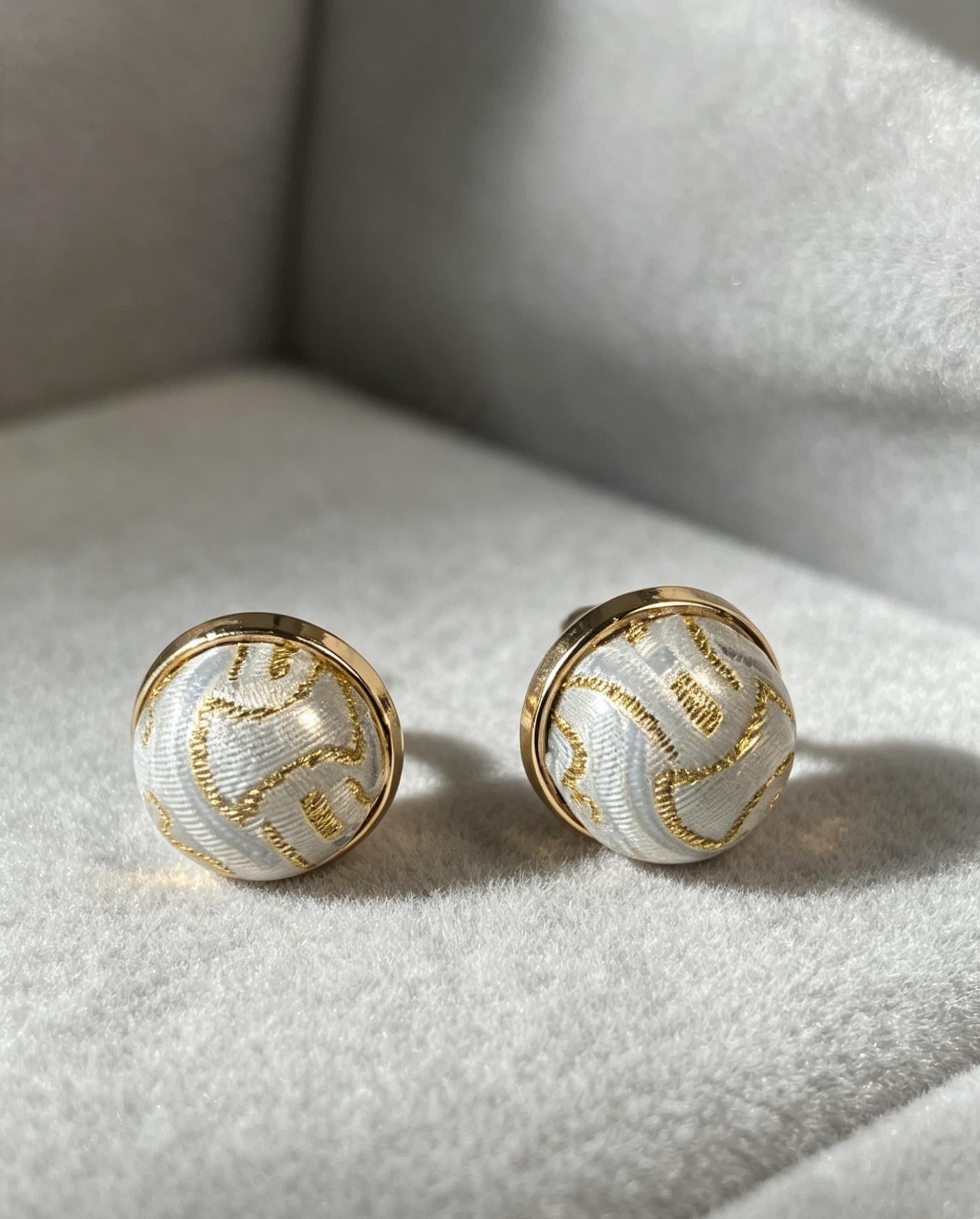 Intangible Cultural Heritage Song Brocade Round Button Earrings, Handwoven Mulberry Silk Oriental Jewelry