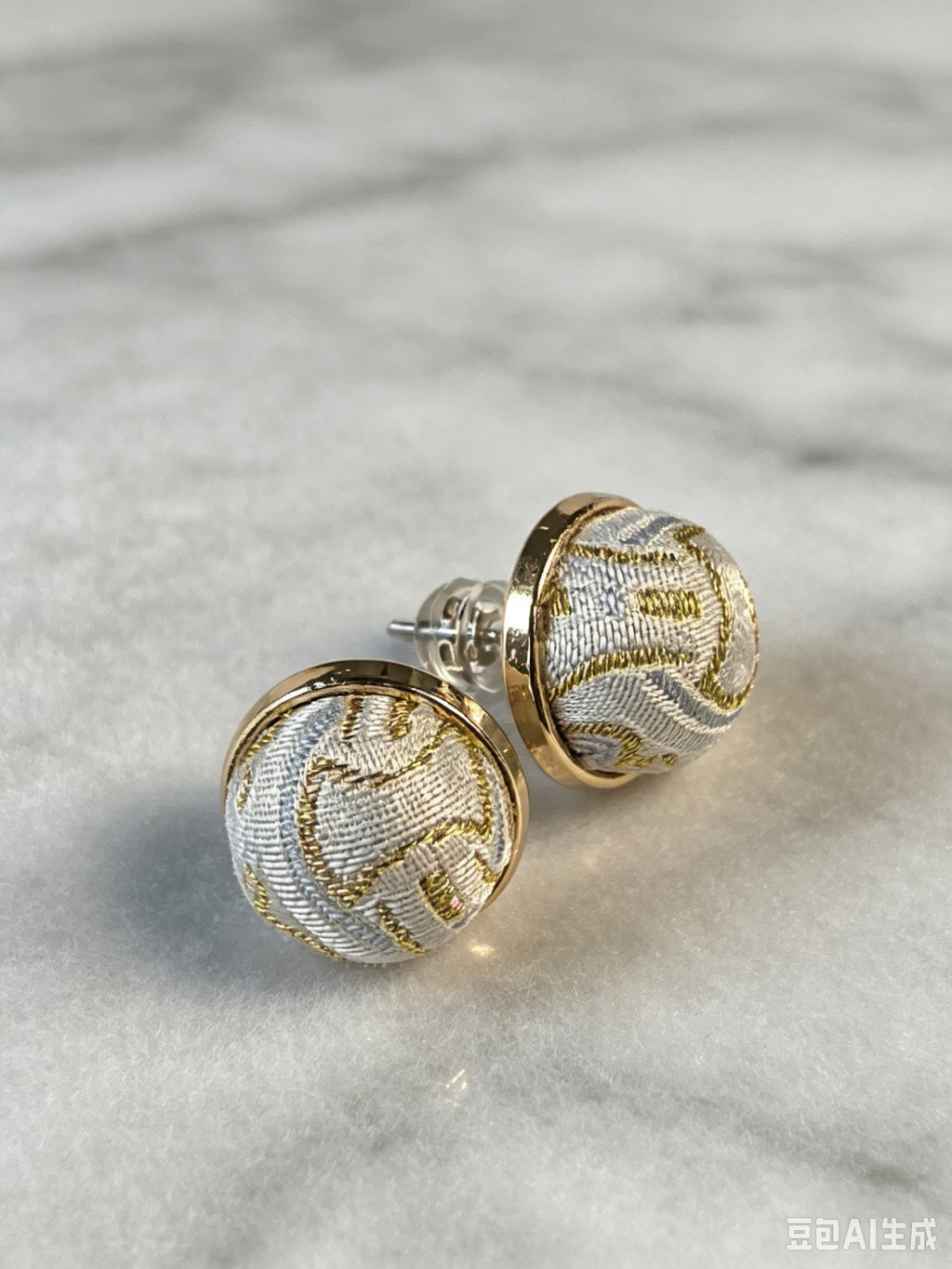Intangible Cultural Heritage Song Brocade Round Button Earrings, Handwoven Mulberry Silk Oriental Jewelry