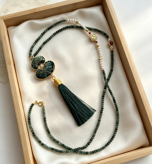 Handmade Song Brocade Gourd Tassel Necklace