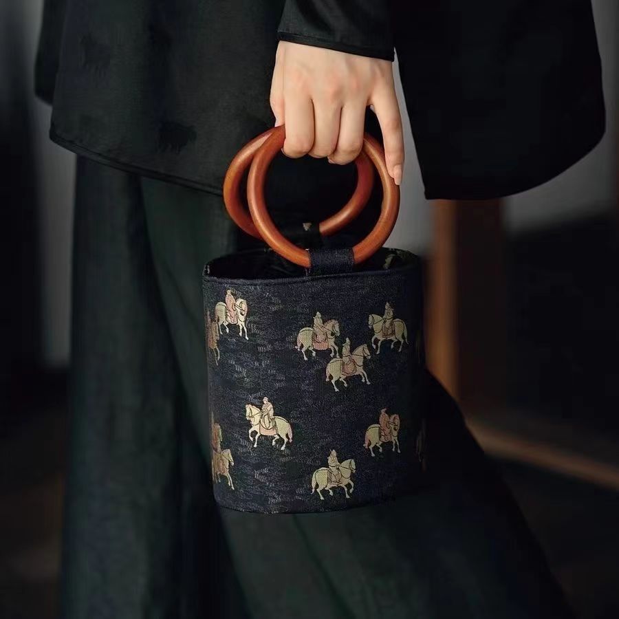 Intangible Cultural Heritage Song Brocade Cylinder Bucket Bag.