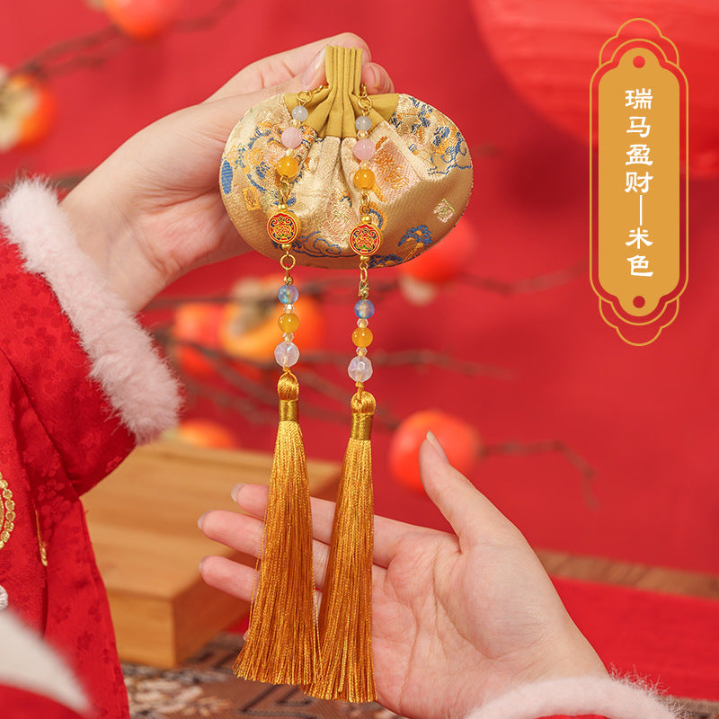 Intangible Heritage Song‑Brocade Sachet, Oriental Tassel Ornament, Hanfu Pendant & Car‑Hanging Empty Perfume Pouch