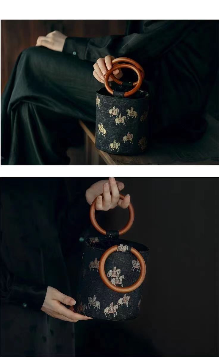 Intangible Cultural Heritage Song Brocade Cylinder Bucket Bag.